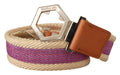 Multicolor Leather Silver Hexagon Logo Buckle Belt