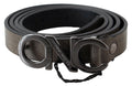 Dark Brown Leather Letter Logo Buckle Belt