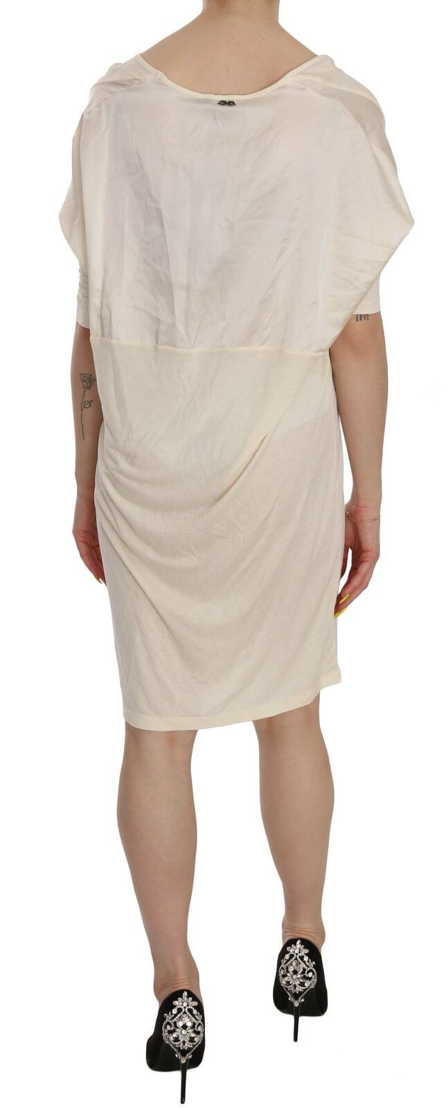 Cream Round Neck Knee Length Dress