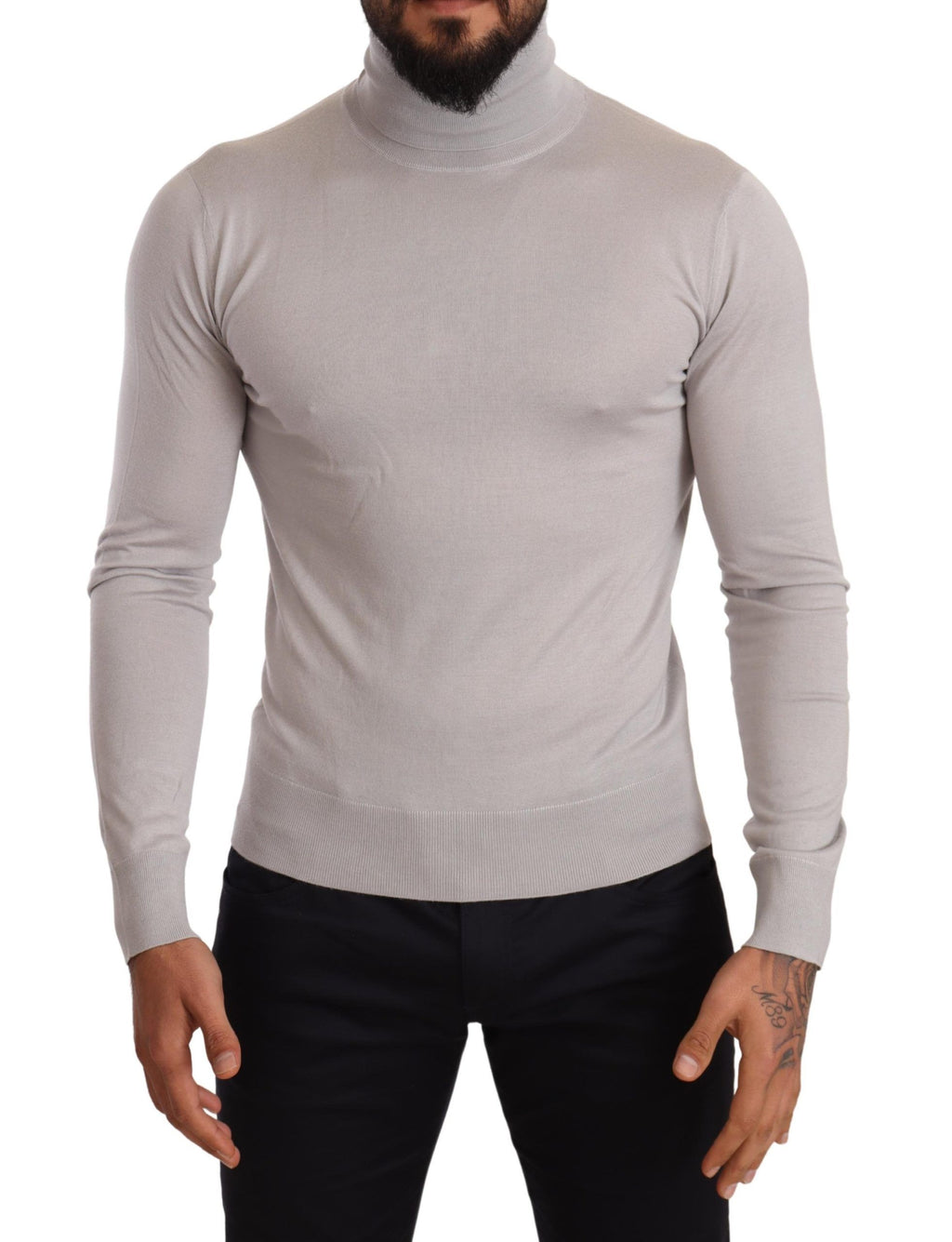 Gray Cashmere Turtleneck Pullover Sweater