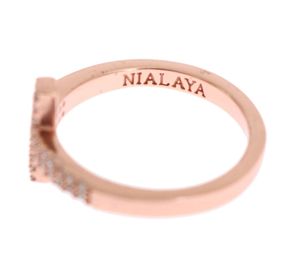 Nialaya Pink Gold 925 Silver Womens Cross CZ Ring