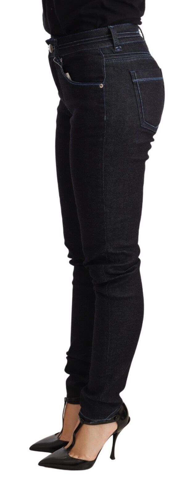 Blue Cotton Low Waist Slim Fit Denim Women Trouser Jeans