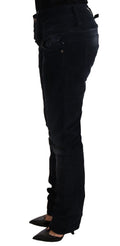 Blue Washed Cotton Denim Low Waist Loose Fit Trousers Jeans