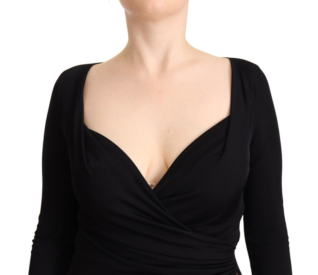 Black Long Sleeves Sweetheart Neck Midi Dress