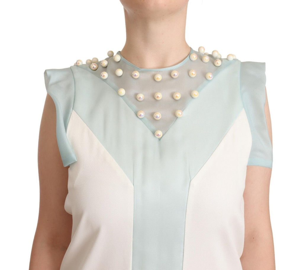 Multicolor Faux Pearl Sleeveless Shift Midi Dress