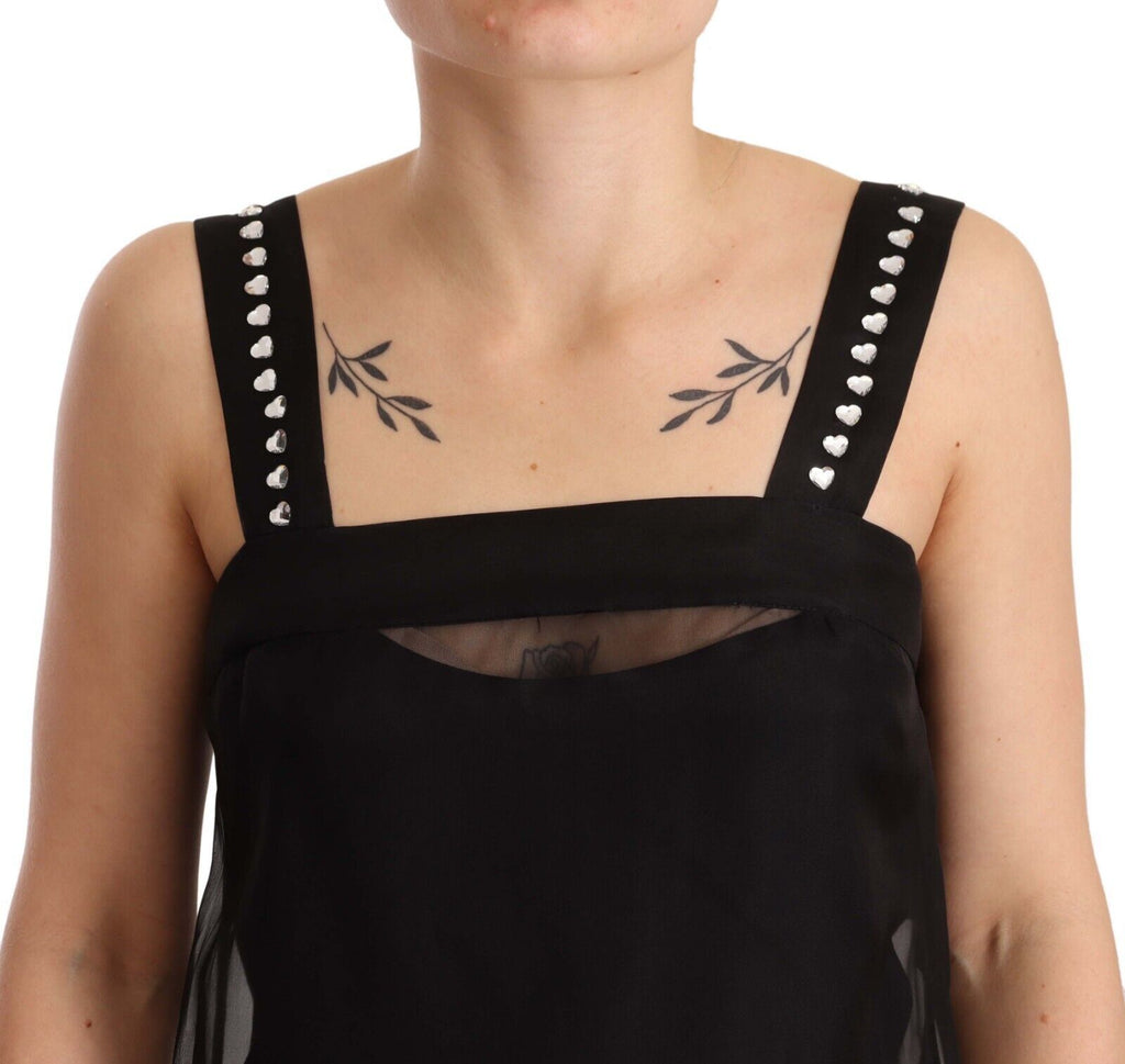 Black Silk Stretch Crystal Sheath Mini Dress