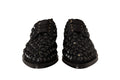 Black Lace Up Studded Formal Flats Shoes