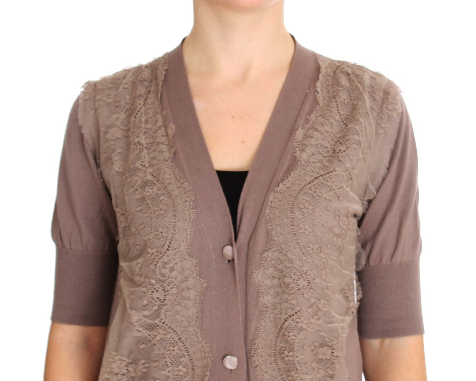 PINK MEMORIES Purple Lace Cotton Cardigan Sweater