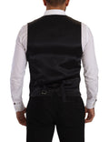 Dark Gray Striped Wool Silk Waistcoat Vest