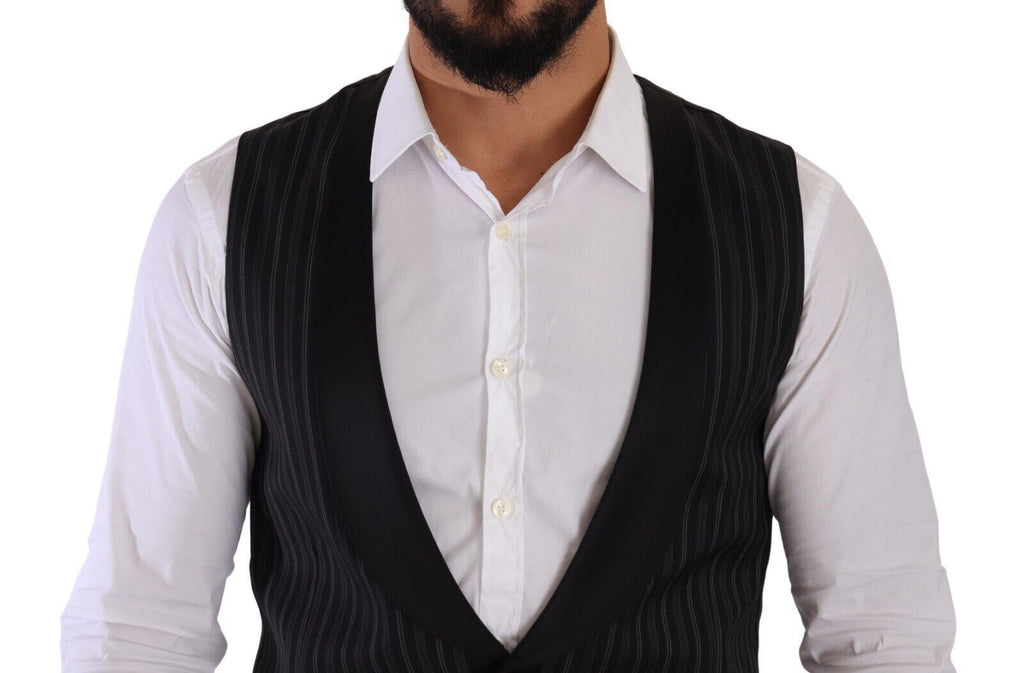 Dark Gray Striped Wool Silk Waistcoat Vest