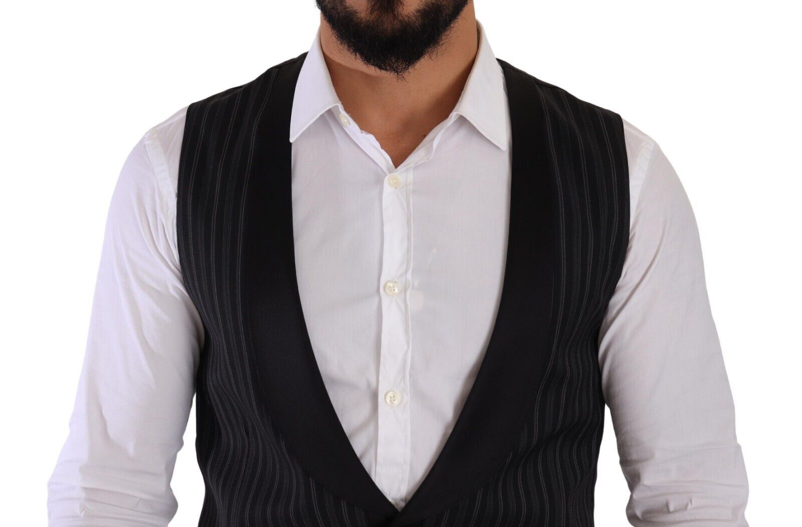 Dark Gray Striped Wool Silk Waistcoat Vest