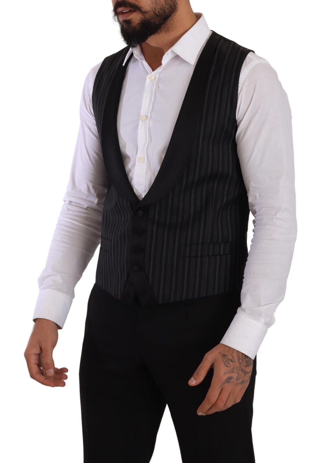 Dark Gray Striped Wool Silk Waistcoat Vest