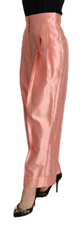 Pink Silk Satin High Waist Straight Pants