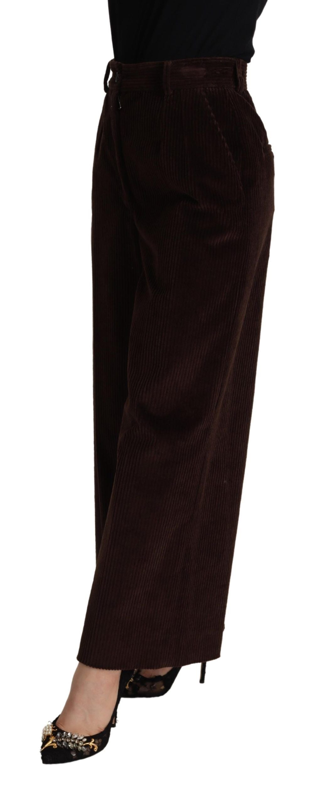 Brown Cotton High Waist Trouser Wide Leg Pants