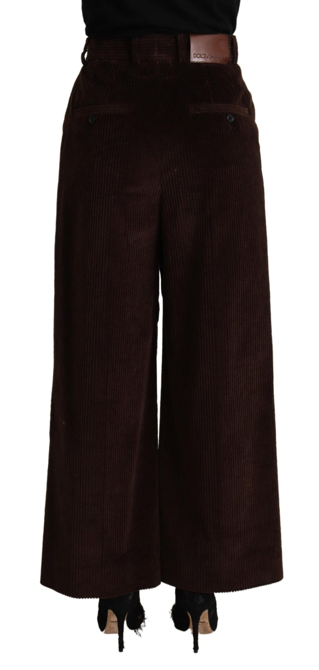 Brown Cotton High Waist Trouser Wide Leg Pants