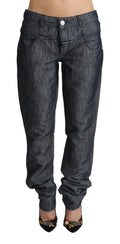 Dark Gray Ramie Mid Wide Waist Straight Denim Jeans