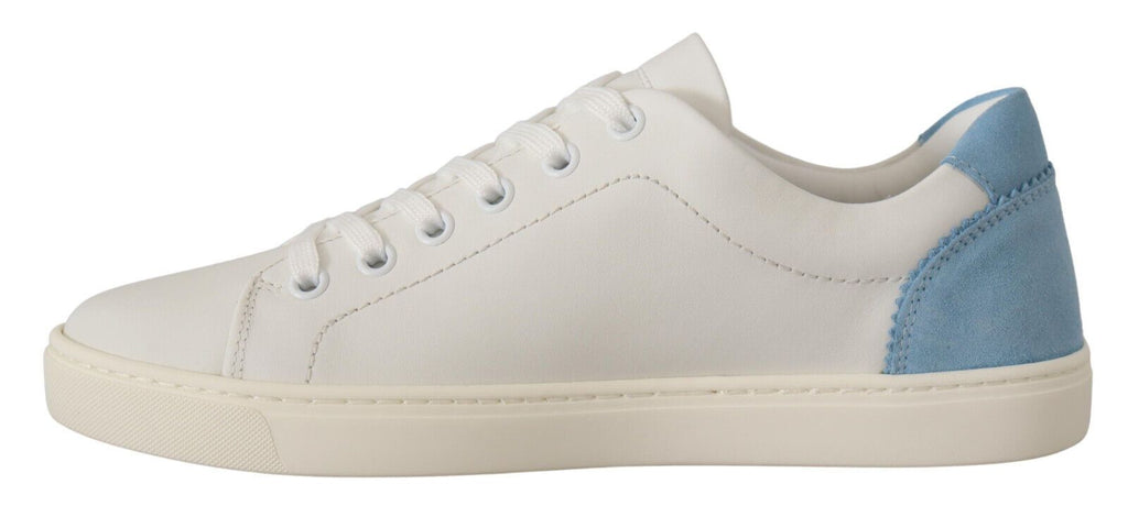 White Blue Leather Low Top Sneakers Shoes