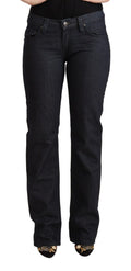Dark Blue Cotton Stretch Low Waist Straight Denim Jeans
