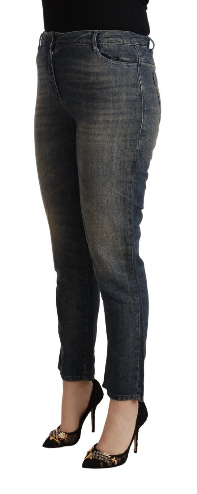 Blue Washed Cotton Cropped Capri Women Denim Jeans