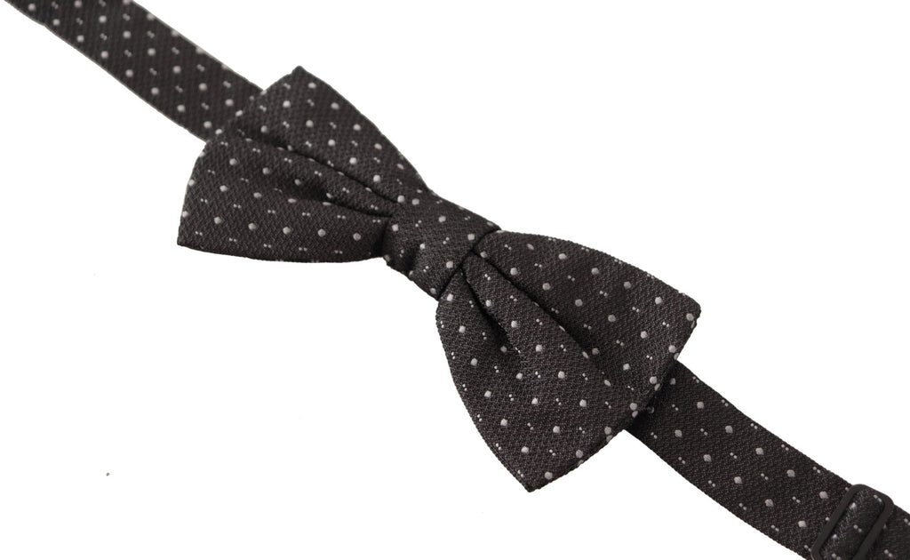 Dolce & Gabbana Dark Gray Polka Dot 100% Silk Neck Papillon Tie