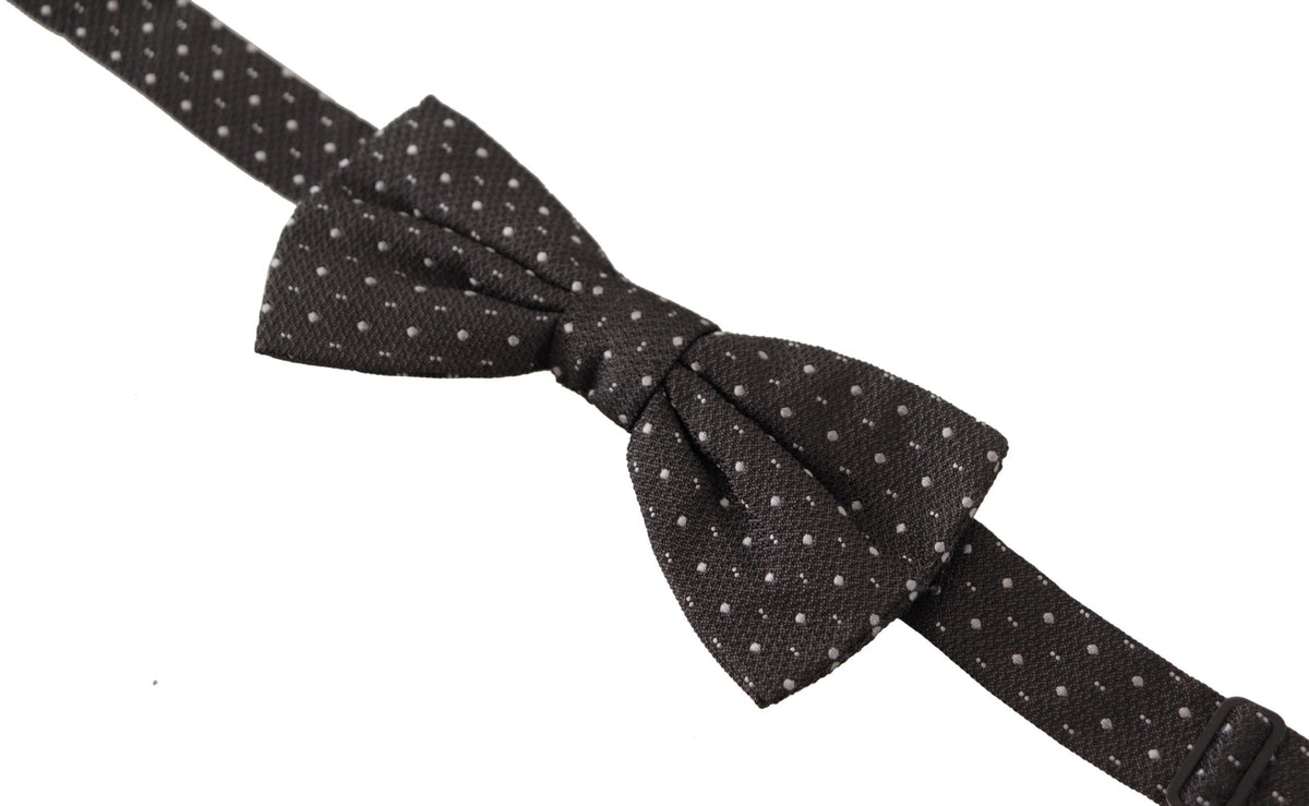 Dolce & Gabbana Dark Gray Polka Dot 100% Silk Neck Papillon Tie