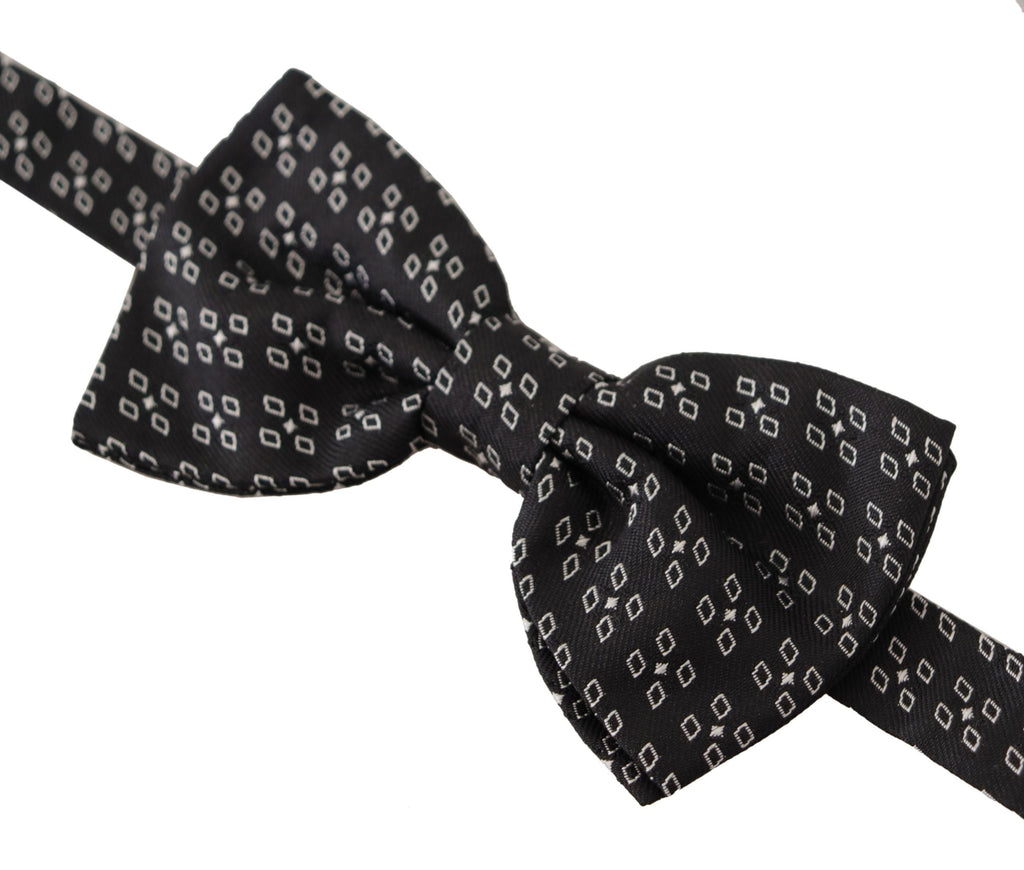 Dolce & Gabbana Dark Gray White Polka Dot 100% Silk Neck Papillon Tie