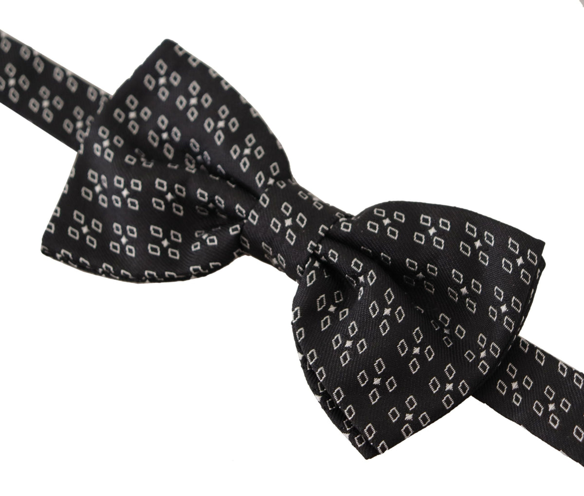 Dolce & Gabbana Dark Gray White Polka Dot 100% Silk Neck Papillon Tie