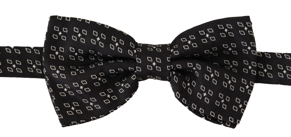 Dolce & Gabbana Dark Gray White Polka Dot 100% Silk Neck Papillon Tie
