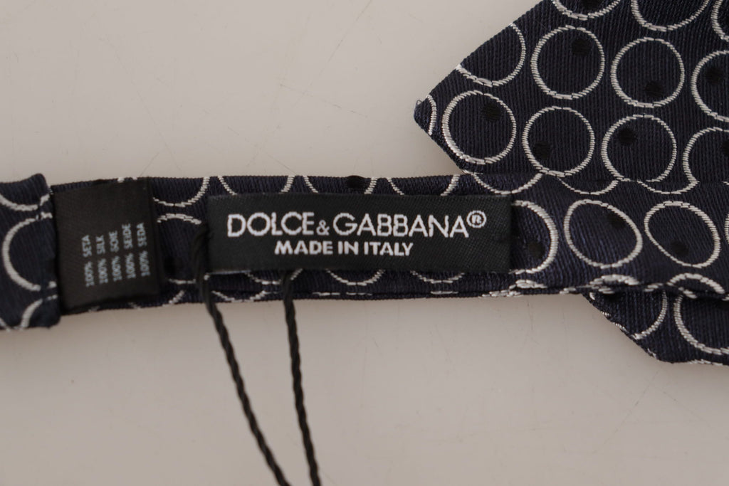 Dolce & Gabbana Dark Gray White Round 100% Silk Neck Papillon  Tie