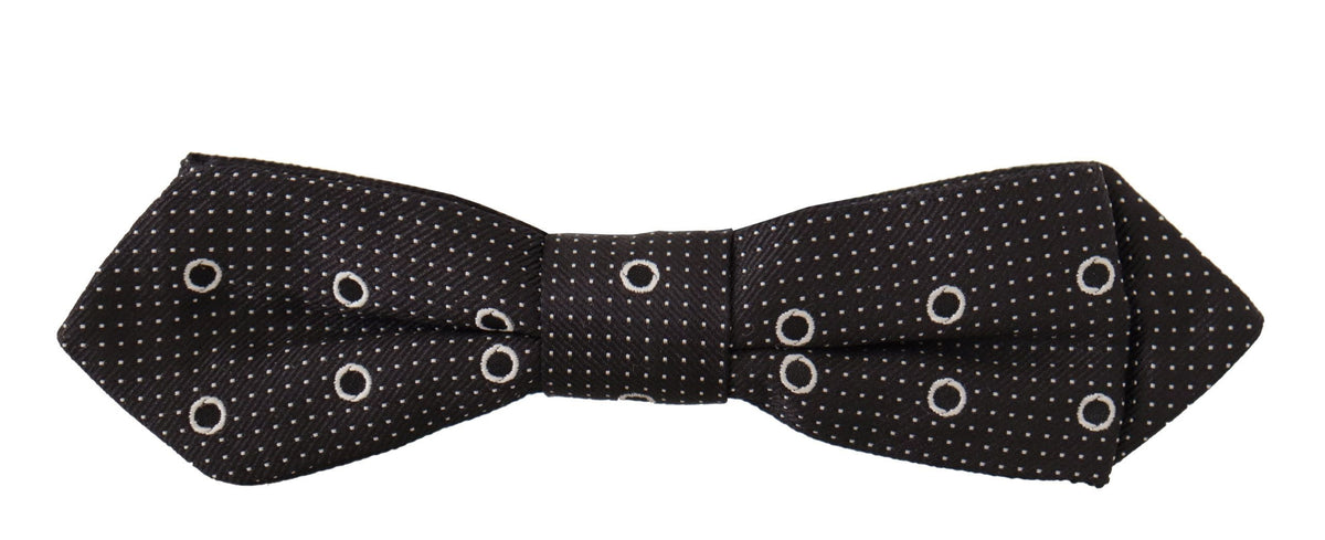 Dolce & Gabbana Dark Gray White Polka Dot 100% Silk Neck Papillon Tie