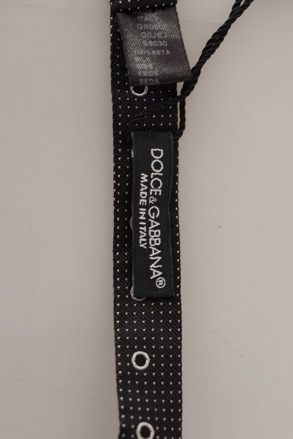 Dolce & Gabbana Dark Gray White Polka Dot 100% Silk Neck Papillon Tie