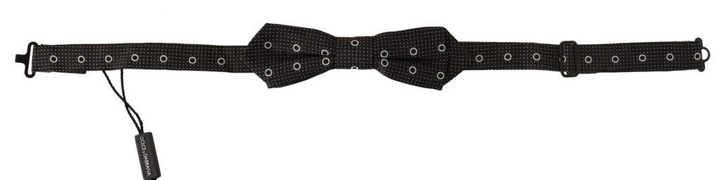 Dolce & Gabbana Dark Gray White Polka Dot 100% Silk Neck Papillon Tie