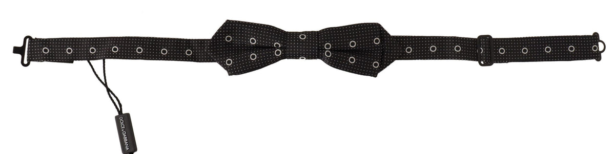 Dolce & Gabbana Dark Gray White Polka Dot 100% Silk Neck Papillon Tie