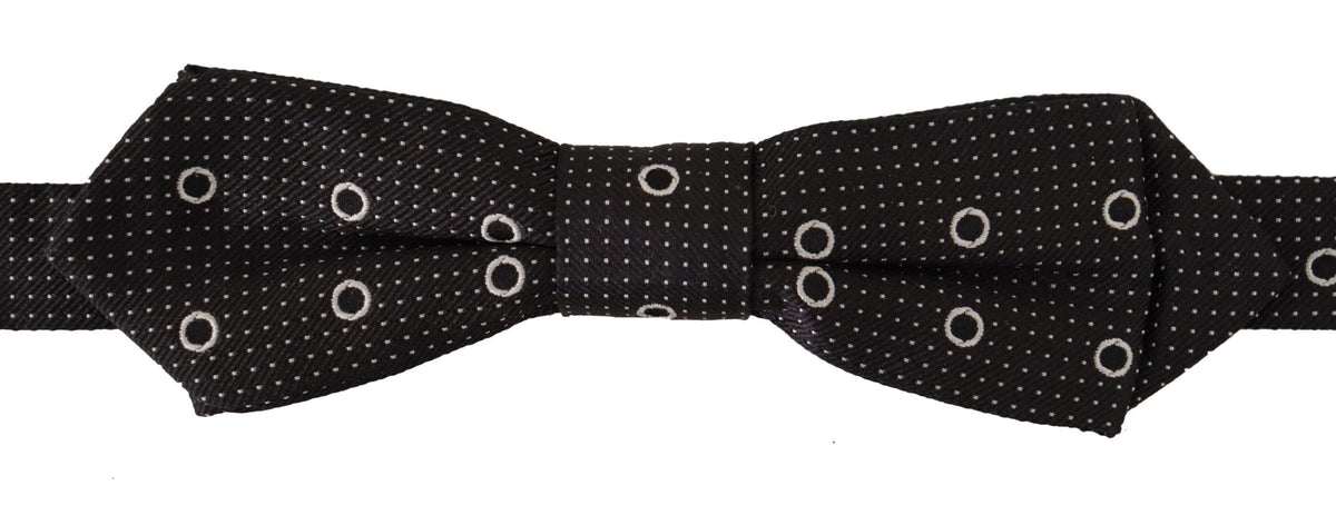 Dolce & Gabbana Dark Gray White Polka Dot 100% Silk Neck Papillon Tie