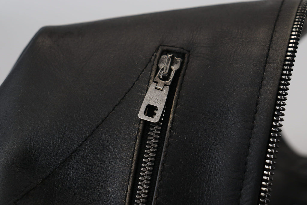 Black Leather Zipper Biker Coat Jacket