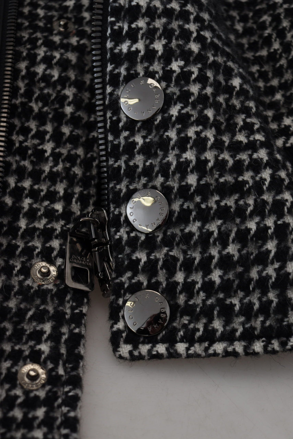 Dark Gray Houndstooth Polyester Bomber Jacket