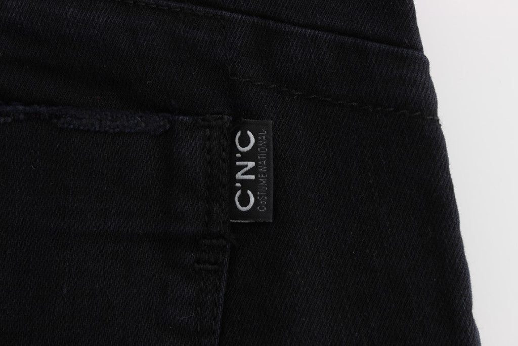 Costume National Black Cotton Slim Fit Cropped Jeans