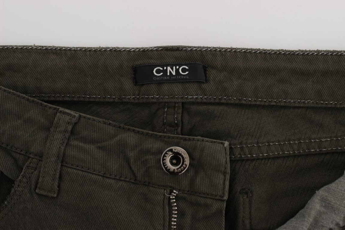 Green Cotton Blend Slim Fit Jeans