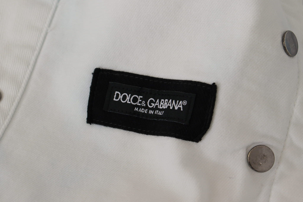 White Cotton Logo Embroidery Denim Jacket