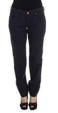 Blue Cotton Blend Casual Fit Pants