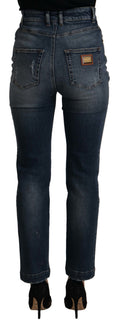 Blue Denim Crystal Embellished Pants Jeans