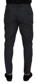 Gray Checked Cargo Trousers Stretch Pants