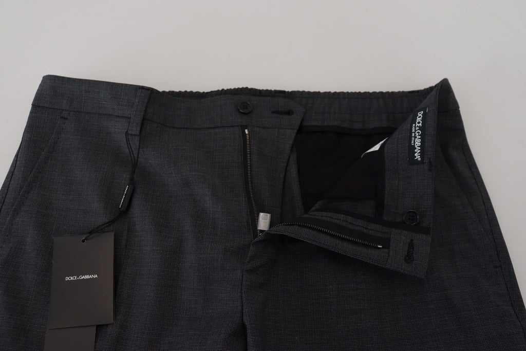 Gray Checked Cargo Trousers Stretch Pants