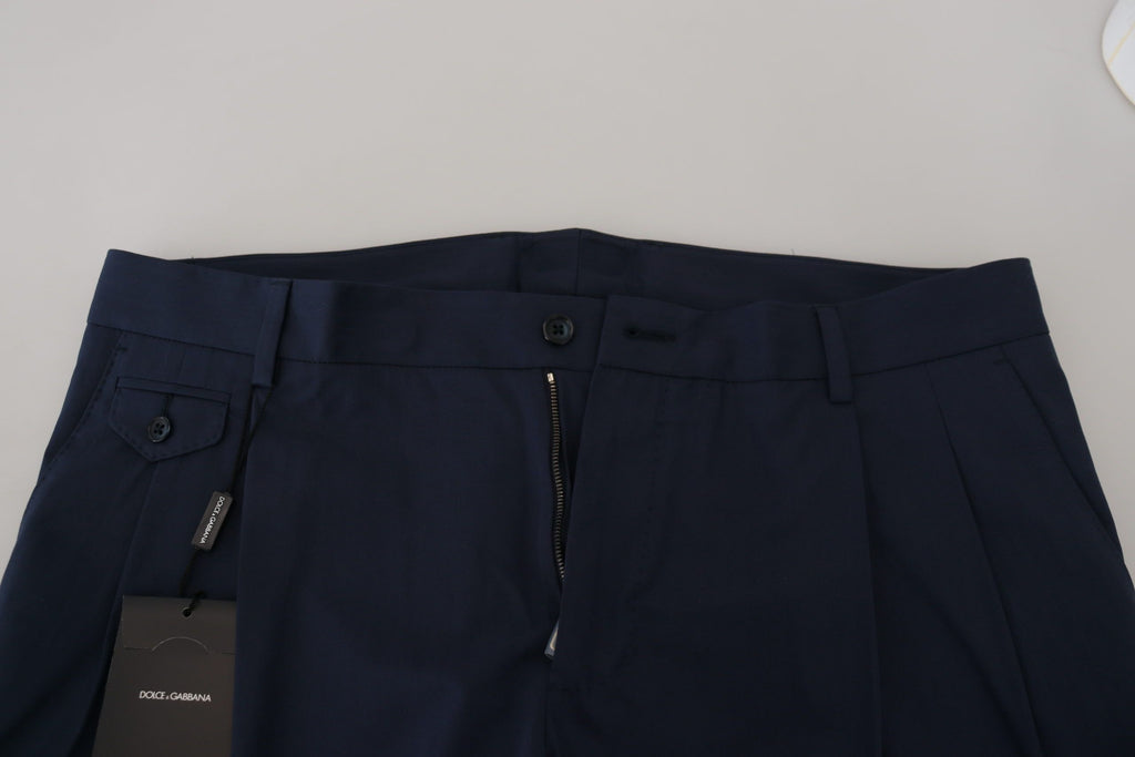 Blue Cotton Slim Trousers Chinos Pants