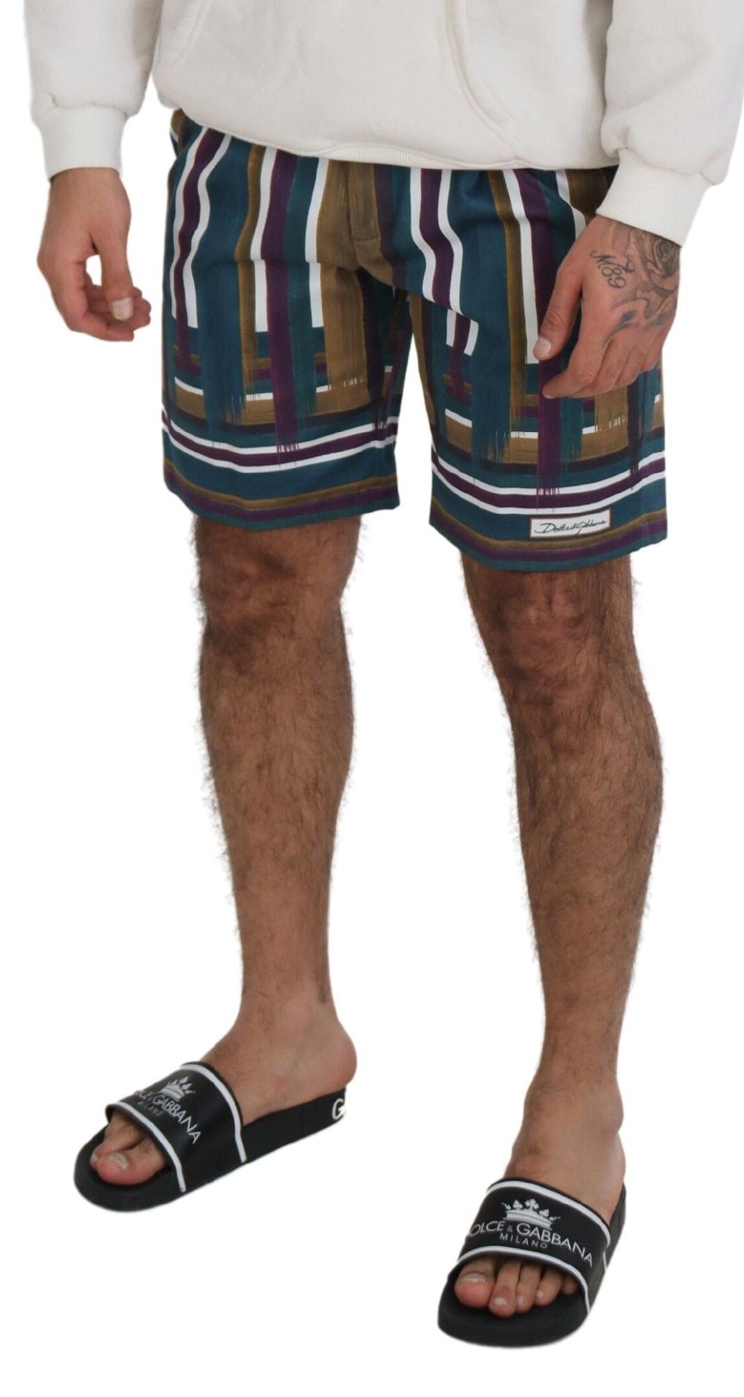 Multicolor Striped Stretch Cotton Shorts