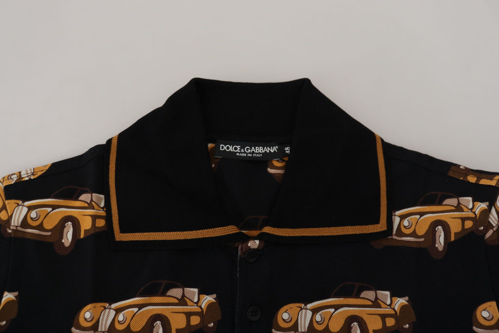 Black Car Print Short Sleeve Polo T-shirt