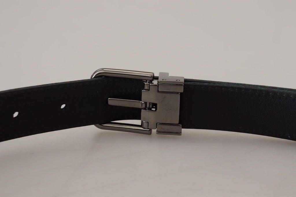 Blue Jacquard Moire Silver Metal Belt Men
