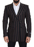 Dark Gray Stripes Viscose Double Breasted Blazer