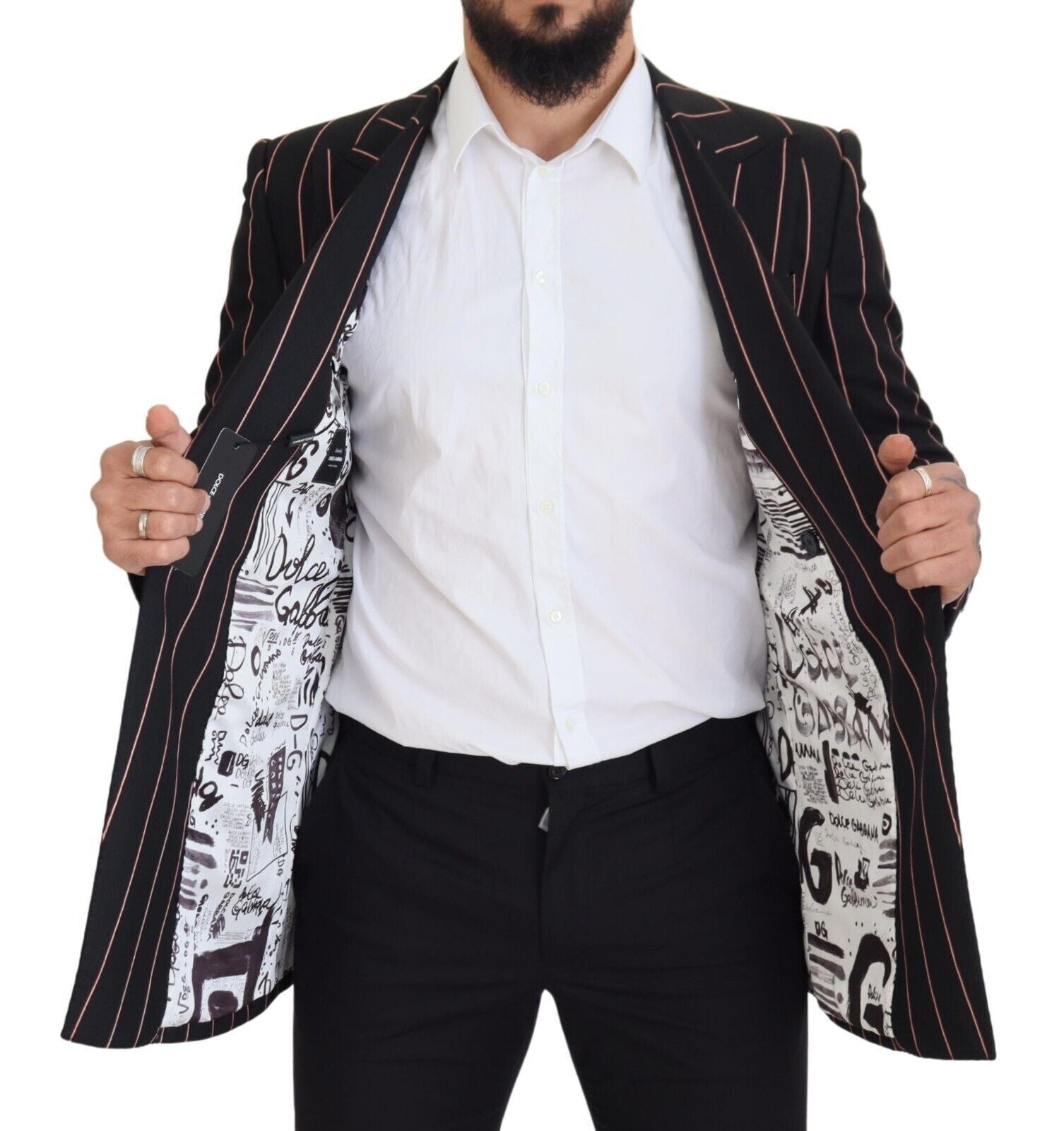 Dark Gray Stripes Viscose Double Breasted Blazer