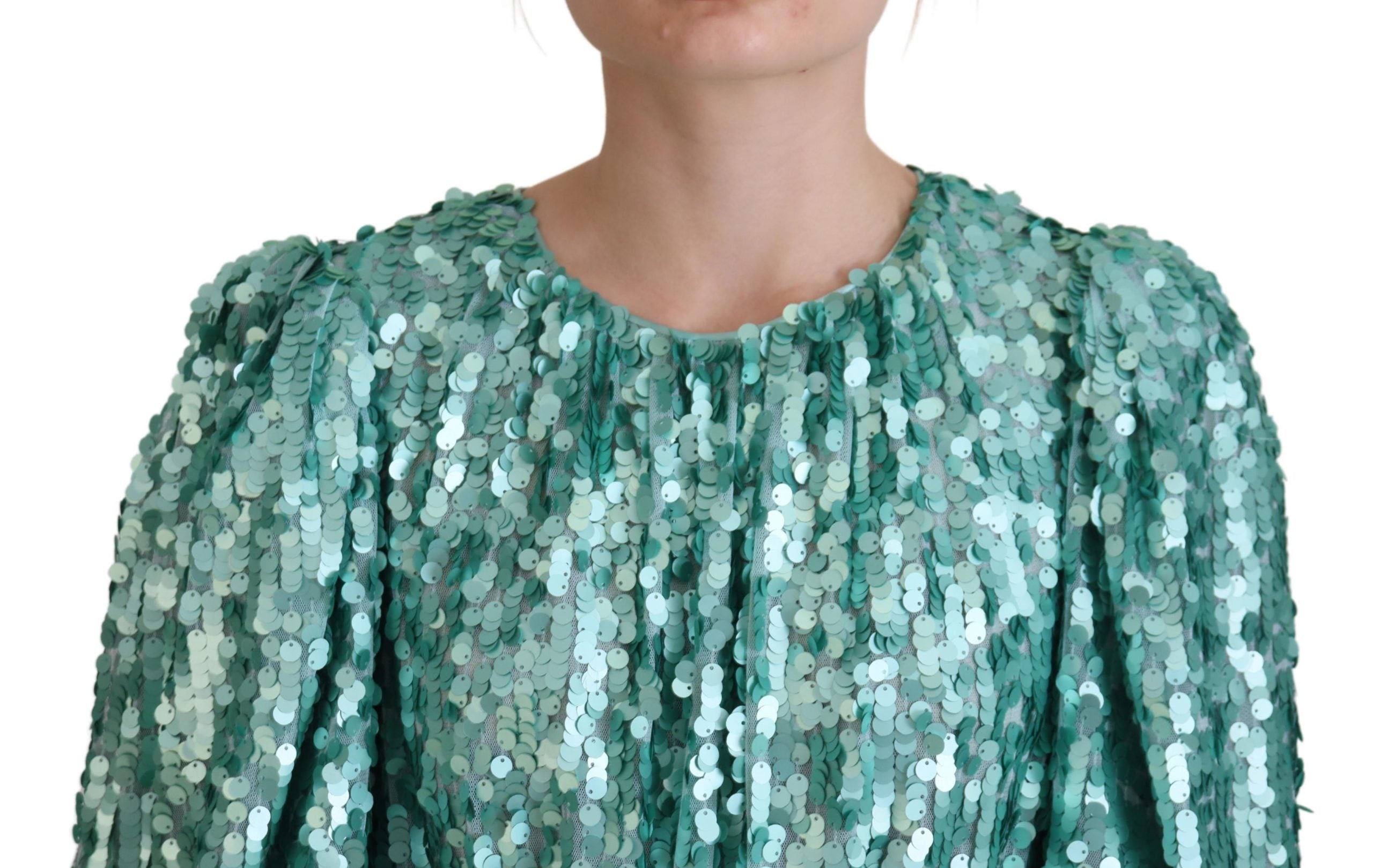 Blue Sequined Pleated Aline Midi Nylon Dress